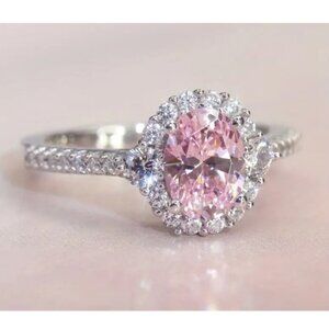 1.5 Carat Pink Lab Created Cubic Zirconia & Silver-Electro Plated Setting Ring